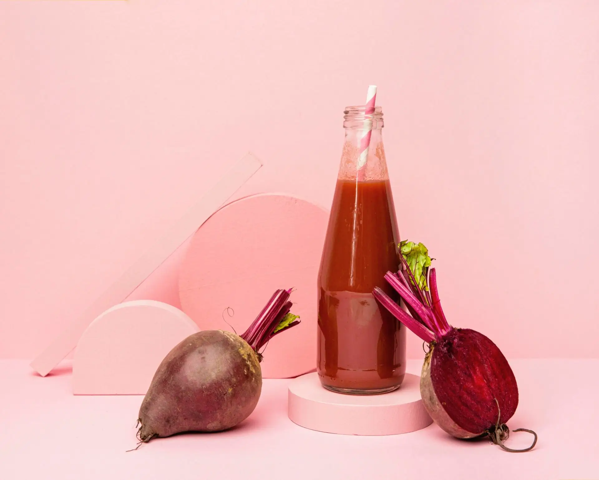 Jar of fresh beetroot smoothie.